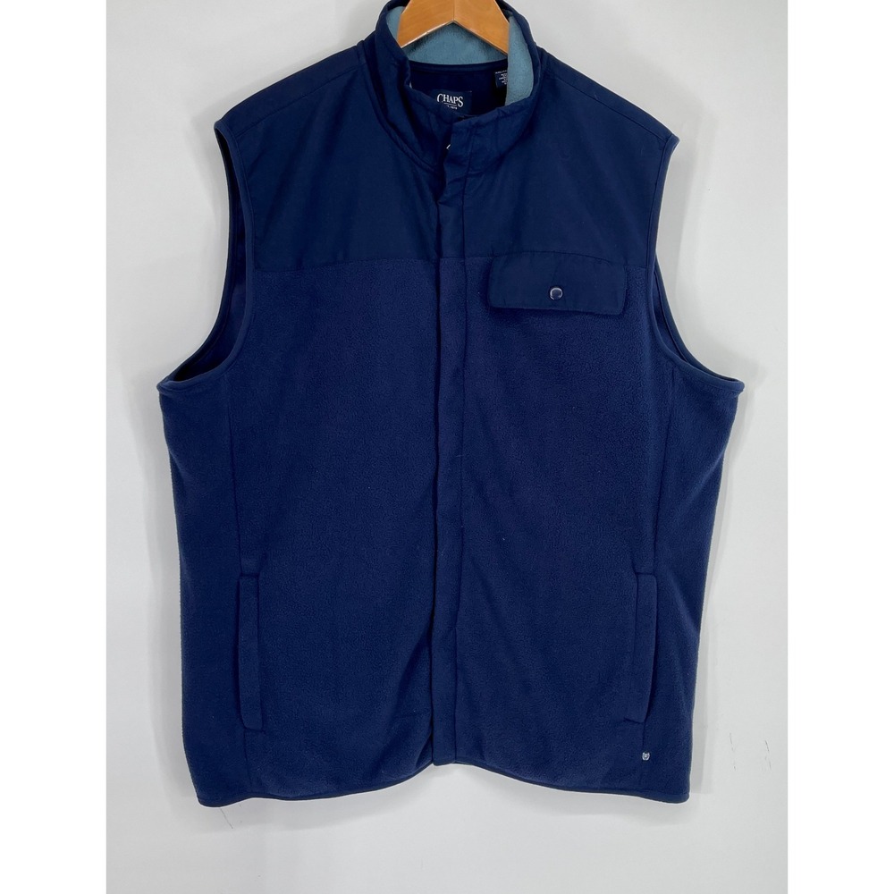 Chaps Men Vest XXL Fleece Full Zip Navy Mixed Media Pocket Gorpcore Outdoors